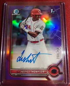 lot 141 image: 2022 Chrome Justice Thompson 1st Bowman Autograph Card - #d250