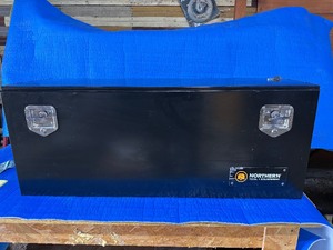 lot 10 image: Used - Northern Tool  Equipment Underbody Truck Toolbox with Drop Door, 48in. x 17in. x 18in., Steel, Gloss Black, T-Handle Latches $439 Retail