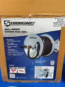 lot 11 image: Wall-Mount Hose Reel, Holds 58in. x 150ft. Hose, 150 PSI, 6ft. Lead-In Hose- Brand NEW  GET ORGANIZED 