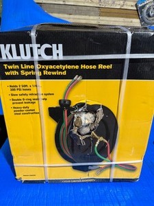 lot 31 image: Klutch Spring-Rewind Twin-Line Oxyacetylene Welding Hose Reel with 50ft. Hose, 300 PSI Max. BRAND NEW- in box $265 Retail