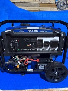 lot 32 image: Powerhorse Portable Dual Fuel Generator, 4500 Watts Brand new out of box, small crack on console does not effect performance