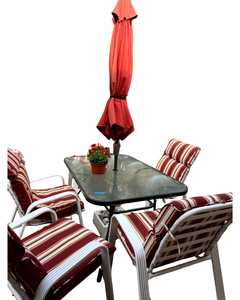 lot 3 image: 6-Piece Patio Dining Set with Umbrella and Cushions