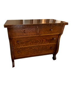 lot 10 image: Antique Oak Four-Drawer Dresser with Curved Sides