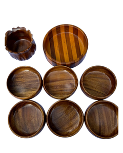 lot 23 image: Mid-Century Wooden Salad Bowl Set  TeakAcacia, 8 Pieces