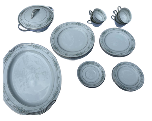 lot 25 image: China Dinnerware Set  Floral with Platinum Trim