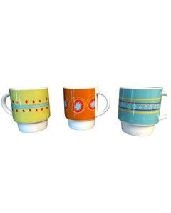 lot 51 image: Set of 3 Retro-Style Ceramic Mugs