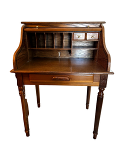 lot 62 image: Vintage Roll-Top Secretary Desk with Pigeonholes and Drawers