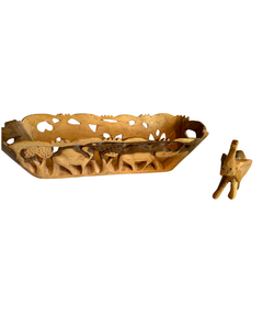 lot 113 image: Hand-Carved Wooden Basket & Figurine