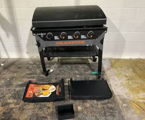 lot 211 image: Blackstone Iron Forged 4 Burner Liquid Propane Outdoor Griddle (Missing Parts and accessories)
