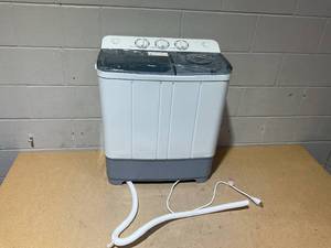 lot 15 image: COSTWAY Portable Washing Machine, Twin Tub 22Lbs Capacity, Compact Washer(13.2Lbs) and Spinner(8.8Lbs) with Control Knobs, Built-in Drain Pump, Semi-Automatic Laundry washer for Apartment, RV (Grey)