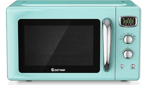 lot 12 image: Costway - 0.9Cu.ft. Retro Countertop Compact Microwave Oven 900W 8 Cooking Settings - Green 18inx34inx15in (LxWxH)