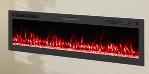 lot 17 image: COSTWAY Smart WiFi Electric Fireplace 68-inch Wide, Work with Alexa & Google Assistant, 750W1500W Wall Mounted & Recessed Heater with RemoteAPP Control, 12 Flame & Ember Bed Colors, 12H Timer, Black