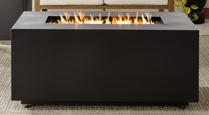lot 52 image: Mainstays 42 Rectangle Black Finish Modern Steel Fire Pit 42 x 20 50000 BTU Propane Fire Pit Table with Lid, Tank Hideaway and Cover