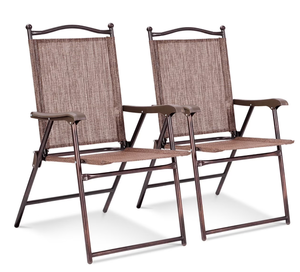 lot 57 image: Costway SET OF 6 Patio Folding Sling Back Chairs Camping Deck Garden Beach Brown (6 Chairs)