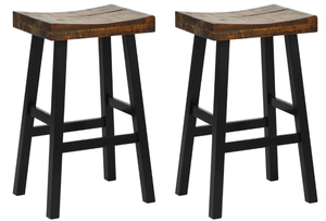 lot 402 image: ERGOMASTER Wooden Saddle Bar Stools Set of 2, 29-inch Bar Height Backless Rustic Barstools for Kitchen Island, Dining Room, Pub