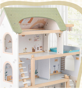 lot 404 image: Costzon Wooden Dollhouse, Kids DIY Pretend Playhouse w 33 PCS Furniture Accessories, Modern Family Play House Toy wBalcony, Pool for Girls & Boys Ages 3 Years Old