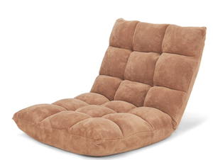 lot 407 image: Adjustable 14 Position Floor Chair Folding Lazy Gaming Sofa Chair Cushioned Tan