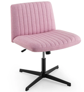 lot 408 image: Giantex Criss Cross Chair, Fabric Cross Legged Office Desk Chair No Wheels, Pink