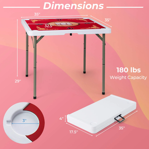 lot 409 image: Costway 35 Folding Mahjong Table with Cup Holders & Smooth Felt Mat Carrying Handle Red