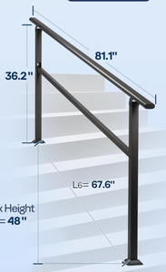 lot 22 image: VIVOHOME 2-Pack 6 Step Hand Rails for Outdoor Steps, Galvanized Steel Railing, Black Oval Exterior Hand Railing for Porch, Deck, or Indoor Stairs, Railing Kit 81.1L x 36.2W