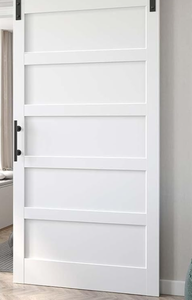 lot 23 image: Fredbeck 42x84 inch White Barn Door with 7FT Sliding Door Hardware Kit Included & Handle,MDF,Solid PVC Surface,DIY Assembly,5-Panel,Fit 38in-41in Opening