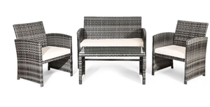 lot 130 image: Costway 4 -Piece Rattan Patio Conversation Set with Off-white Cushions