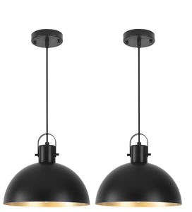 lot 226 image: Black Pendant Light 2 Pack, 11.8 Inch Pendant Lights Kitchen Island, Dome Pendant Lights, Farmhouse Pendant Light for Kitchen Island, Dining Room, Living Room