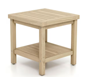 lot 252 image: Natural Brown Teak Wood Outdoor Side Table with Shelf for Porch Deck Garden 20 in. x 20 in. x 20 in.