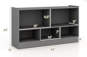 lot 253 image: LDAILY Moccha 2 Tier 5 Cube Bookcase, Wooden Toy Storage Organizer, 5 Cubby Kids Bookshelf, Open Display Storage Cabinet for Living Room, Bedroom, Hallway, Home Office, Classroom (Grey) 12D x 24W x 44H USED