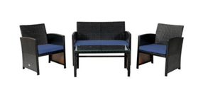 lot 255 image: Total Tactic HW68664NY Patio Rattan Cushioned Furniture Set, Navy - 4 Piece