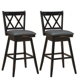 lot 303 image: 2 Pieces 29 Inch Swivel Counter Height Barstool Set with Rubber Wood Legs 19.5 x 21 x 42.5 (L x W x H)