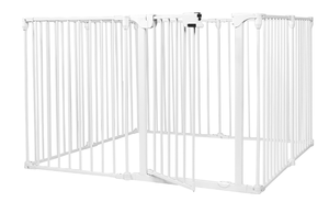 lot 304 image: Costway Panel Baby Safe Metal Gate Play Yard Barrier Pet Fence Adjustable White