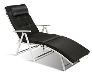 lot 306 image: Costway Black Metal Frame C-spring Chaise Lounge Chair with Black Cushioned Seat