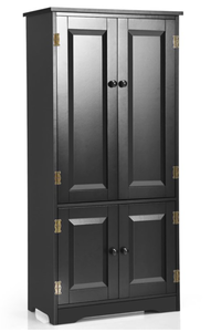 lot 322 image: Costway Accent Floor Storage Cabinet W Adjustable Shelves Antique 2-Door Black  24 x 13 x 49
