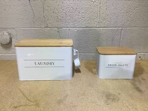 lot 459 image: Laundry room storage containers with bamboo lids