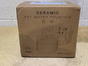 lot 193 image: EOX Ceramic with Copper Faucet Dog & Cat Water Fountain, White, 71-oz