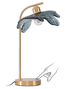 lot 89 image: Gold Table lamp Touch Table lamp with Blue Glass Flower Shade