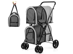 lot 96 image: Giantex Double Pet Stroller with 2 Detachable Carrier Bags, Safety Belt