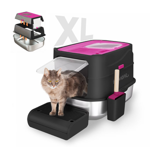 lot 102 image: Aqwiopr Extra Large Stainless Steel Enclosed Cat Litter Box - Odor-Resistant, Easy Clean