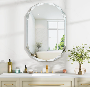 lot 166 image: Wall Mounted Bathroom Vanity Mirror, 24x36 Single Beveled Edge Frameless Rounded Rectangle Mirror