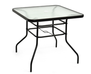lot 301 image: 32 Inch Patio Tempered Glass Steel Frame Square Table