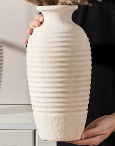 lot 462 image: Ceramic Natural Rustic Vase, 14.4 Inch Large Vintage Flower Threaded Decorative Farmhouse Tall Vase for Home Decor, Living Room, Shelf Decor, Wedding, Housewarming Gift, Off-White