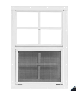 lot 499 image: NeatiEase Upgraded (White) Shed Windows 2 Pack, Windows with Tempered Glass and Stainless Steel Screen for Shed, 36 36