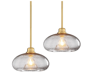 lot 82 image: 2 Pack 11 Large Pendant Lights Kitchen Island, Modern Gold Hanging Light with Grey Seed Glass Shade