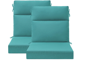 lot 148 image: Outdoor High Back Chair Cushion Seat Pads, 44 x 21 Inch Water-Repellent & Fade-Resistant Patio Furniture Cushions with Ties for Adirondack, Rocking Chairs, Turquoise