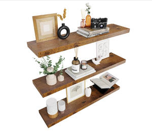 lot 153 image: Colima Floating Shelves for Wall Brown Wood Shelf for Bedroom, 36 Inch, 1.3 Thick Floating Book Shelves Set of 3