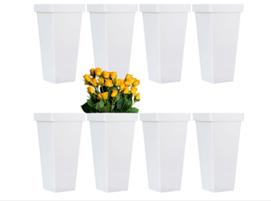 lot 159 image: 8 Pcs Flower Buckets for Cut Flowers, 13.38 Inch Plastic Floral Buckets Modern Square Vases for Centerpieces Display Decorative Plastic Vases