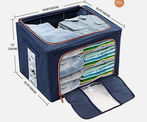 lot 241 image: LOT OF 4 - Pack Stackable Clear Window Storage Bins Box for Clothes-Foldable Frame Navy