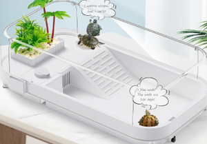 lot 246 image: Large Turtle Tank Kit  Acrylic Turtle Tank Starter Kit, Tank Aquarium with Heightened and Curved Fences, Bottom Drainage, Multi-Function Areas