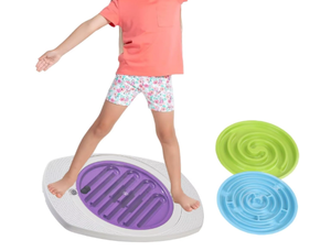 lot 486 image: Balance Board for Kids, 20 inch Maze Rocking Seesaw with 2 Balls, 3 Replacement Labyrinth Boards, Toddler Wobble Board for Sensory Training, Non-Slip Pedals, Max Load 130 Lbs